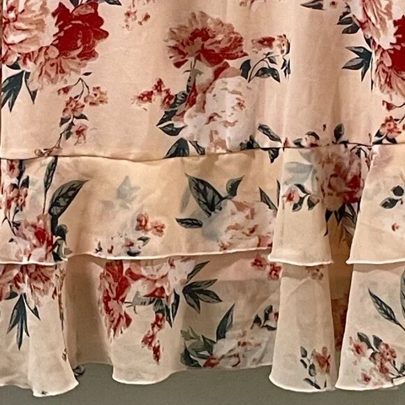 EXLURA (NWT) Empire 3/4 Sleeve Peasant Ruffle Mini Dress, Peach/Pink Multi - L - Picture 4 of 12